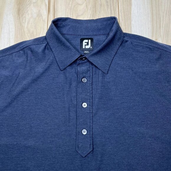 FootJoy Mens Navy Texture Print Stretch Pique Golf Polo T-Shirt Size X-Large - Picture 4 of 9